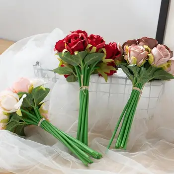 Rose Dirbtinių Rožių Puokštės Modeliavimas Šilko Netikrą Namų Dekoro Apdailos Gėlės, Vestuvių Gėlės Laikymo X0T6