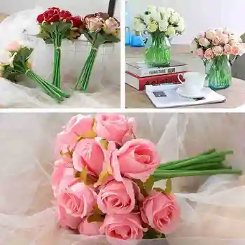 Rose Dirbtinių Rožių Puokštės Modeliavimas Šilko Netikrą Namų Dekoro Apdailos Gėlės, Vestuvių Gėlės Laikymo X0T6