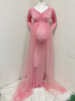 Rožinė Motinystės Suknelės Fotografijos Rekvizitai Shoulderless Nėštumo Ilga Suknelė Nėščioms Moterims Maxi Suknelė Kūdikių Dušai Fotosesiją