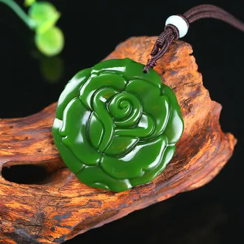 Rožių Gėlių Green Jade Pakabukas Kinijos Karoliai Ranka Raižyti Gamtos Žavesio Papuošalai Amuletas Mados Aksesuarais Vyrams, Moterims, Dovanos