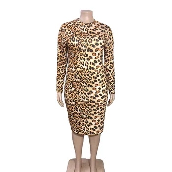 Rudenį, Ilgomis Rankovėmis Suknelę Atgal Zip Ponios Sexy Leopard 