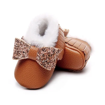 Rudenį, Žiemą Kūdikių Bateliai Baby Girl Leopard Lankas Modelio, Šilti Batai Atsitiktinis Sniego Batus neslidžiais Minkštas Soled Pėsčiomis Shoes1