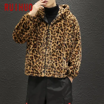 RUIHUO Leopard Gobtuvu Švarkas Vyrams 2020 Japonijos Streetwear Vyrų Žiemos Striukė Atsitiktinis Striukės Vyrams Gobtuvu Kailis M-4XL