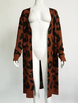 S-3xl Rudenį Ir Žiemą Megzti Megztinis Ilgas Kamufliažas Leopard Cardigan Moteris 2020 Negabaritinių Megztiniai Megztinis Megztinis Moterims