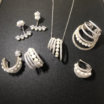 S925 sterlingas sidabro kūrybos gamtos tikras perlas apyrankės karoliai, auskarai ausies segtukas šviesos prabangos prekės ženklo moterys papuošalais