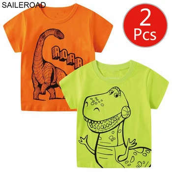 SAILEROAD vaikų marškinėliai 2vnt Wholsale Kūdikių Berniukų Marškinėliai Ekskavatorių Dinozaurų Vaikų Viršūnes Tees Vaikams Drabužių Medvilnės