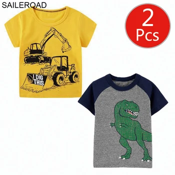 SAILEROAD vaikų marškinėliai 2vnt Wholsale Kūdikių Berniukų Marškinėliai Ekskavatorių Dinozaurų Vaikų Viršūnes Tees Vaikams Drabužių Medvilnės
