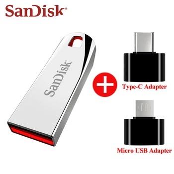 SanDisk USB Flash Drive, Kietas Metalo Pendrive 128GB 64GB 32GB Pen Drive USB 2.0 U Diską, USB Atmintinę, skirtą kompiuterį, planšetinį kompiuterį, mobilųjį telefoną
