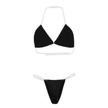 Seksualus Bikini Komplektas vientisos Spalvos Apynasrio Micro maudymosi Kostiumėliai Moterims Tansparent Dirželis Push Up Bikinis latekso Bikini 2020 Mujer maudymosi kostiumėlį