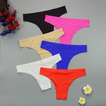 Seksualus Dirželius 6Pcs/Daug Moterų Besiūlės Kelnaitės Tangas Ledo Šilko Ponios Kelnės Maža u G-String Sporto Intymi T Panty