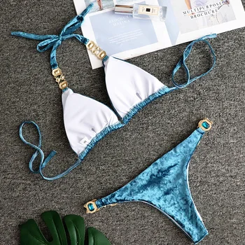Seksualus Krištolo ir Deimantų Aksomo Bikini 2020 metų Moteris Bandeau maudymosi kostiumėlį Moteris Brazilijos maudymosi Kostiumėliai, Thong Bikini nustatyti, Apynasrio Maudymosi Kostiumas