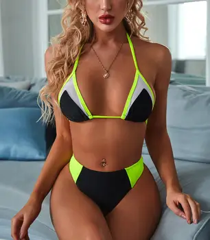 Seksualus micro bikini nustatyti 2020 m. Neoninė žalia maudymosi kostiumėlį moteris Trikampis maudymosi kostiumėliai moterims Tinklelio mini maudymosi kostiumą kratinys apynasrio biquini