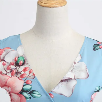 Seksualus Retro Gėlių Spausdinti Suknelė 2019 Moterų Vasaros Derliaus V Kaklo Šalis Suknelė 50s 60s Pin Up Rockabilly Suknelė Plius Dydis Drabužius, Moteris