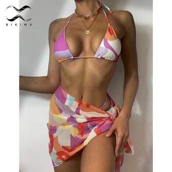 Seksualus rožinis spausdinti maudymosi kostiumėlį 3pieces akių bikini komplektas Trikampis micro bikini String apynasrio maudymosi kostiumėliai moterims, Mažas juosmens maudymosi kostiumas Naujas