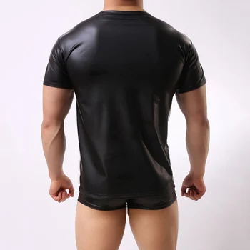 Seksualus Vyrai Dirbtiniais Odos vientisos Spalvos Elastinga viršutinė Juosta Etapo Rezultatus Slim T-shirt apkabinti savo kreives, kuriame savo raumenų pav.