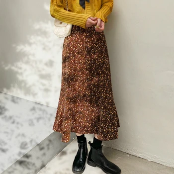 Senovinių Gėlių Spausdinti Pynimas Šifono Plisuotos Ilgi Sijonai Moterims Korėjos Sijonas Streetwear Elastinga Raišteliu Juosmens Midi Sijonas