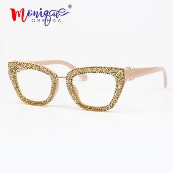 Senovinių moterų, cat eye akiniai prabangių dizainerio mados žvyro kalnų krištolas Mergina akinių rėmeliai feminino oculos Optiniai stiklai