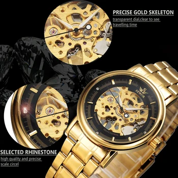 SEWOR Visą Nerūdijančio Plieno Aukso laikrodis Vyrai Dizaineris Vyrai Laikrodžiai Top Brand Prabanga Skeletas Mechaninis laikrodis Laikrodis Vyrų Relogio