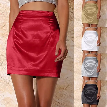 Sexy Moteris Mini Sijonai Juoda Aukšto Juosmens Šilko Satino Sijonas Bodycon Elegantiškas Tiesus Sijonas Femme Clubwear Faldas Mujer Moda 2020 M.