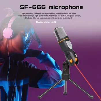 SF-666 Kondensatoriaus Mikrofonas, MIKROFONO Stovą, Nešiojamų Lengvas 3.5 mm Jack Stereo Muzikos Elementų Mic Interneto Vaizdo Pokalbių