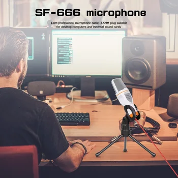 SF-666 Kondensatoriaus Mikrofonas, MIKROFONO Stovą, Nešiojamų Lengvas 3.5 mm Jack Stereo Muzikos Elementų Mic Interneto Vaizdo Pokalbių