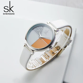 Shengke Kūrybos Moterų Laikrodžiai Shell Dial Mados Odos Ponios Kvarco Žiūrėti Nereguliarus Laikrodis 2019 Naujas SK Reloj Mujer #K0109