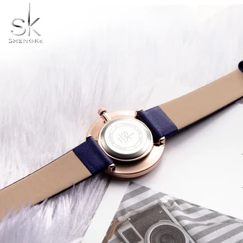 SHENGKE Naujas Moterų Laikrodžiai Atsitiktinis Dizainas Abrikosų Odinis Dirželis Ponios Kvarcinis Laikrodis Suknelė Laikrodį Zegarek Damski Montre Femme