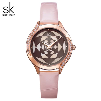 ShengKe Prekės ženklo Moterims Žiūrėti Oda Kvarco Vandeniui Moterų Laikrodis Ponios Mados Kristalų Ciferblatas Laikrodis Reloj Mujer Dovana