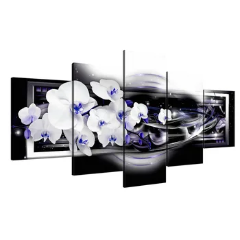 Sienos Menas Modulinės Abstrakčių Gėlių Phalaenopsis Vaizdą HD Spaudinių 5 Gabalo Drobės Paveikslų Kambarį Namų Dekoro