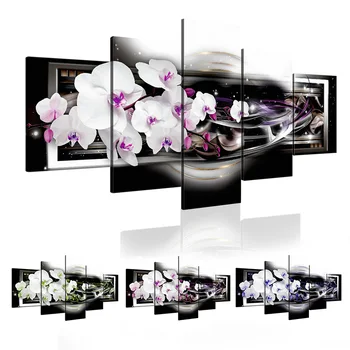 Sienos Menas Modulinės Abstrakčių Gėlių Phalaenopsis Vaizdą HD Spaudinių 5 Gabalo Drobės Paveikslų Kambarį Namų Dekoro