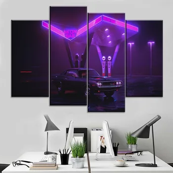 Sienos Modulinės Nuotrauką Namų dekoro Sistema 3 Skydelis Automobilių Violetinė Retro Banga Šiuolaikinės Tapybos Drobės HD Spaudinių Iliustracijos Plakatas