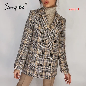 Simplee Office ponios pledas moterų tvido švarkas kailis Priežastinis ilgomis rankovėmis rudens ir žiemos paltai Mygtuką kišenė moterų kostiumas trumpas švarkas