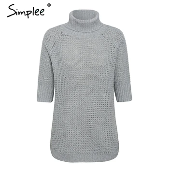 Simplee Rudens pusė rankovės golfo megzti megztinis moterims minkštas žiemos aukštos padalinta megztinis megztinis ponios femenino džemperiai 2019