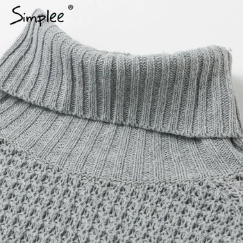 Simplee Rudens pusė rankovės golfo megzti megztinis moterims minkštas žiemos aukštos padalinta megztinis megztinis ponios femenino džemperiai 2019