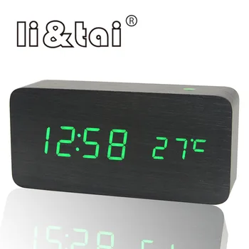Skaitmeninis Laikrodis-Žadintuvas modernaus Stiliaus, Temperatūros Skamba Kontrolės Kalendorius Home Office Medienos Laikrodis LED Ekranas, Elektroninė lentelė Laikrodis