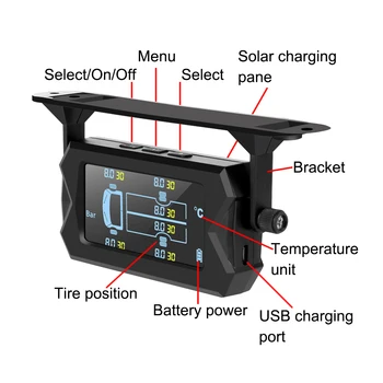 Skaitmeninis LCD Signalizacijos Padangų Slėgio Stebėjimo Sistema Bevielis Saulės su 6 Išorinių Jutiklių, Automobilių RV Sunkvežimių PSSS