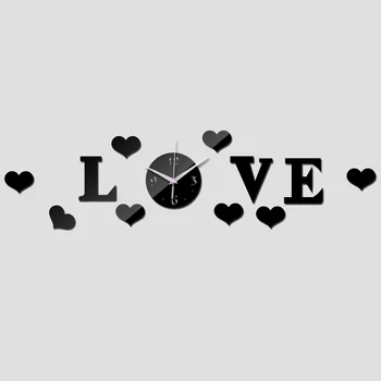 Skatinimo akrilo 3d veidrodis meilės Geometrinis Šiuolaikinės siena lipdukas Kvarcinis laikrodžio mechanizmas Kambarį dekoro