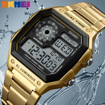 SKMEI prabangus Nerūdijančio Plieno Juosta Verslo Vyrų Laikrodžiai Skaičiuoti Vandeniui Žiūrėti Mados Kūrybinės Skaitmeninės Laikrodžiai Laikrodis