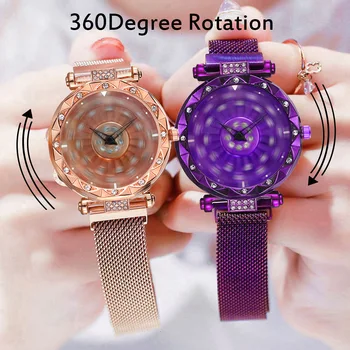 Sky Žiūrėti Prabangos Ponios Magnetinio Žvaigždėtą Mados Deimantų Moterų Kvarciniai Laikrodžiai Relogio Feminino Reloj Mujer Moterų Laikrodžiai