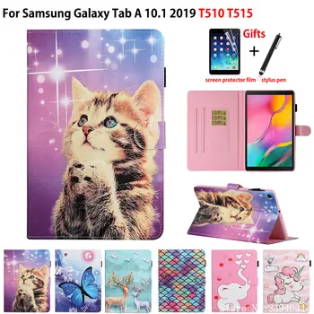 SM-T515 Case For Samsung Galaxy Tab 10.1 2019 T510 T515 SM-T510 Padengti Funda Tablet Animacinių filmų Cute Kačių Drugelis Stovėti Shell 