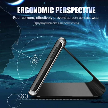 Smart Veidrodis Danga Odos Flip Case for Huawei Honor 8A Y6 2019 Mobiliojo Telefono Stovas Padengti Honor8A Žaisti 8 HuaweiY6 Y62019 Krepšys