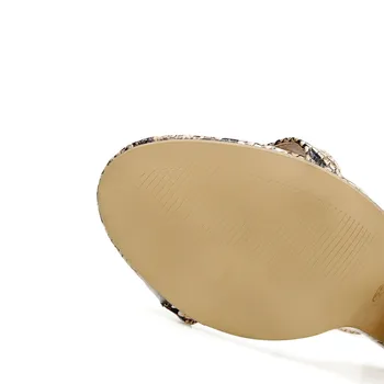 Snakeskin Moterų Sandalai Čiurnos Dirželis Vasaros batai Aikštėje kulno Atsitiktinis Dirželio Sagtis Sandalai Moterims Siurbliai batai