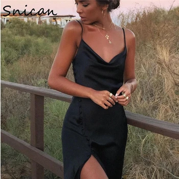 Snican juoda mygtuką iki seksualus šalies klubas aukštos ritininės suknelė suspender dirželis sphagetti padalinta midi suknelė za 2020 m. moteris femme chalatas, naujas