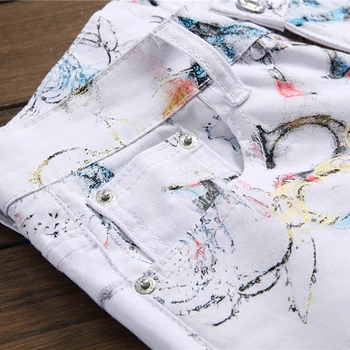 Sokotoo Vyrų laiškai spausdinami balti šortai Plonas liesas kelio ilgio ruožas džinsai