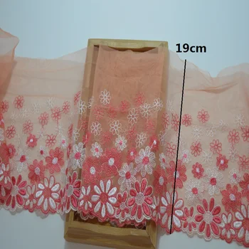 Somelace19cm pločio(2yds/lot), rožinė gazas baltos spalvos gėlių siuvinėjimas nėrinių Aukštos kokybės nėriniai audinius, siuvinėtus lace18041415