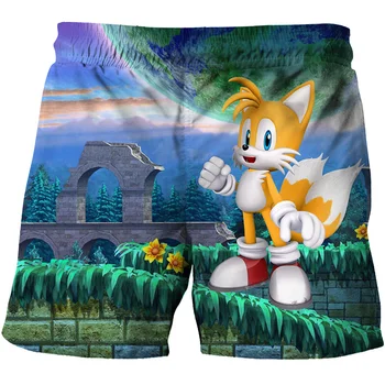 Sonic 3D atspausdintas atsitiktinis paplūdimio kelnės, gatvės mados šortai, Harajuku anime ežys sonic paplūdimio kelnės.