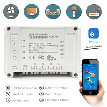 Sonoff 4ch R2 PRO Smart Switch 4 Kanalų 433MHz 2.4 G 