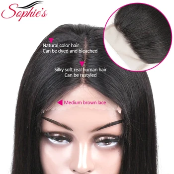 Sophie ' s Brazilijos 4x4 Nėrinių Uždarymo Žmogaus Plaukų Perukai Už juodaodžių Moterų Ne Remy Plaukai Tiesūs Nėrinių Perukai Su Kūdikio Plaukų, Nėriniai Uždaryti
