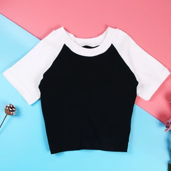 Splice Korėjos Versija Vasaros Marškinėliai Moteriška Stora Trumpas Rankovės O-Kaklo Viršuje Moterų Mados Paprasta Kratinys Slim Tees Moteris 2019