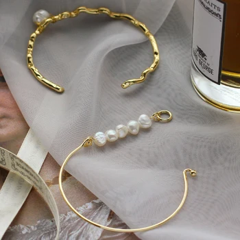 SRCOI Nereguliarus Gėlavandenių Perlų Apyrankės Bangle Pusapvalės Atidaryti Metalo Vertus Vielos Stygos Bangles Moterų Vestuvių Mados Mujer